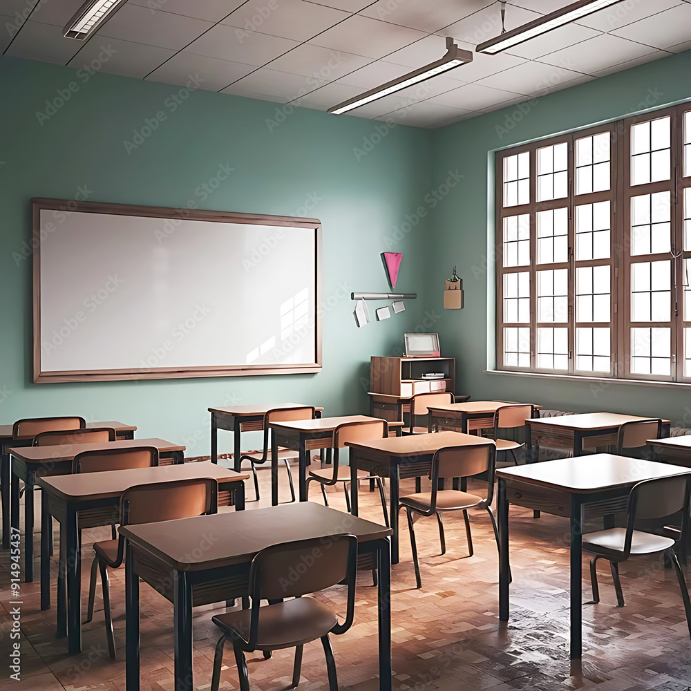View of 3d modern empty classroom interior design by AI generative View of 3d modern empty classroom interior design by AI generative