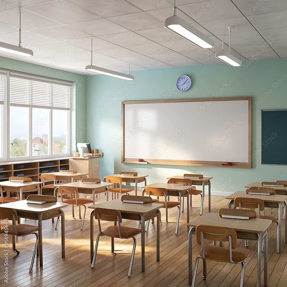 View of 3d modern empty classroom interior design by AI generative View of 3d modern empty classroom interior design by AI generative