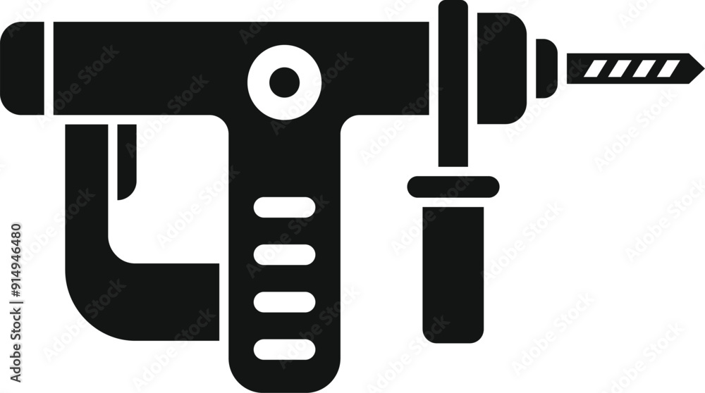 Black silhouette of a heavy duty electric hammer drill, ideal for illustrating construction, renovation, or diy concepts Black silhouette of a heavy duty electric hammer drill, ideal for illustrating construction, renovation, or diy concepts