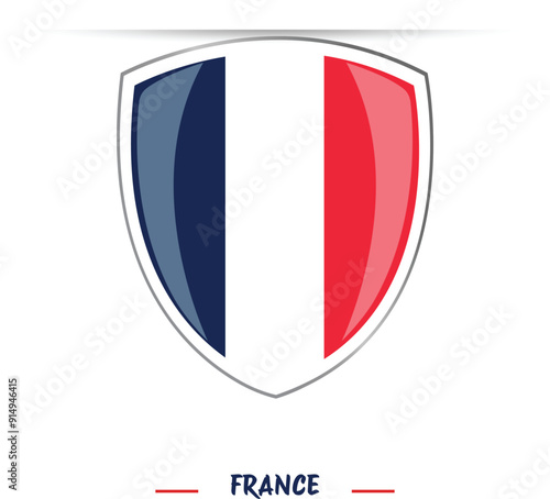 France Flag. Flag of France 3d realistic shield glossy shiny vector illustration isolated on white background for national day celebration 14 July Bastille Day flyer poster banner social media web.