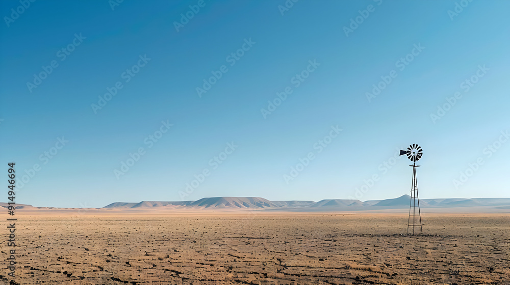 Windmill in a Desert Landscape - Photo Windmill in a Desert Landscape - Photo