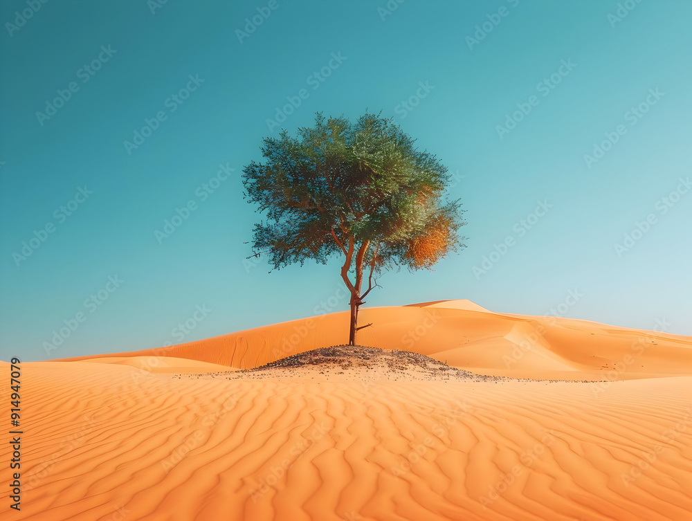 Lonely Tree in Desert Landscape - Illustration Lonely Tree in Desert Landscape - Illustration