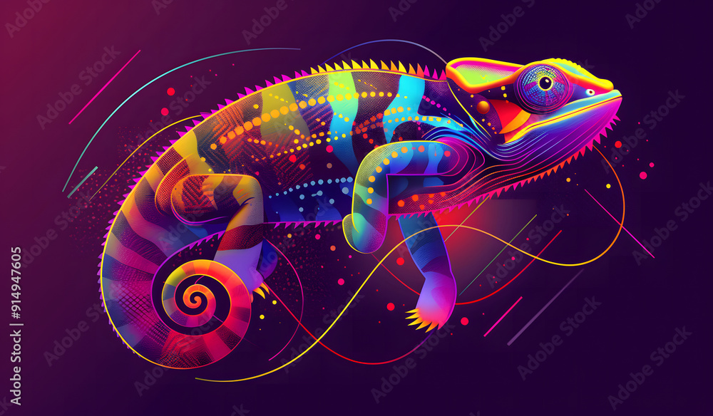 Chameleon with colorful neon retro wave background. synthwave frog. Illustrations design Chameleon with colorful neon retro wave background. synthwave frog. Illustrations design
