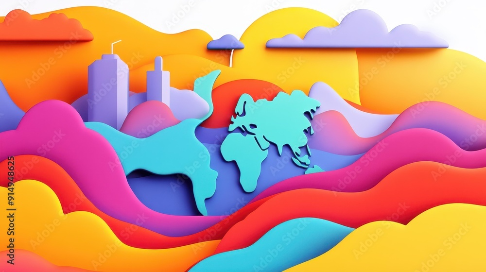Dive into the global connectivity concept with a techinspired world map showcasing modern graphics and a cartoon touch. Dive into the global connectivity concept with a techinspired world map showcasing modern graphics and a cartoon touch.