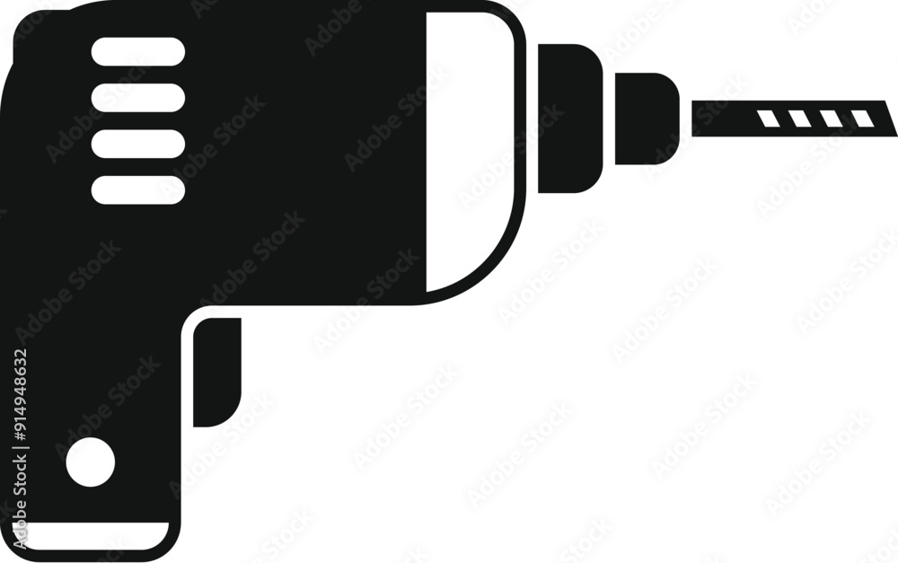 Black silhouette of a powerful electric drill holding a drill bit, ready for home renovation, construction work, and diy projects Black silhouette of a powerful electric drill holding a drill bit, ready for home renovation, construction work, and diy projects