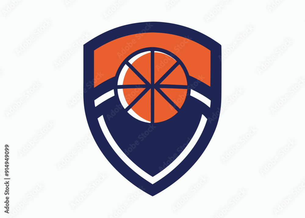Professional Shield Logo Design with Integrated Basketball and Hoop Professional Shield Logo Design with Integrated Basketball and Hoop