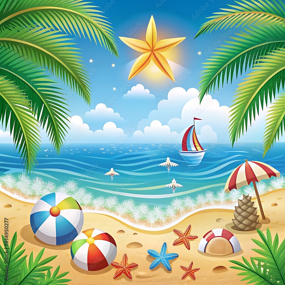 Obraz premium Watercolor summer background with beach