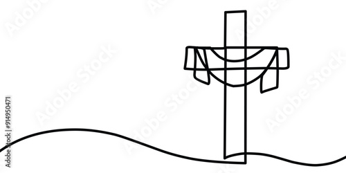 Continuous drawn one line of the symbol of religion. Doodle vector ilustration