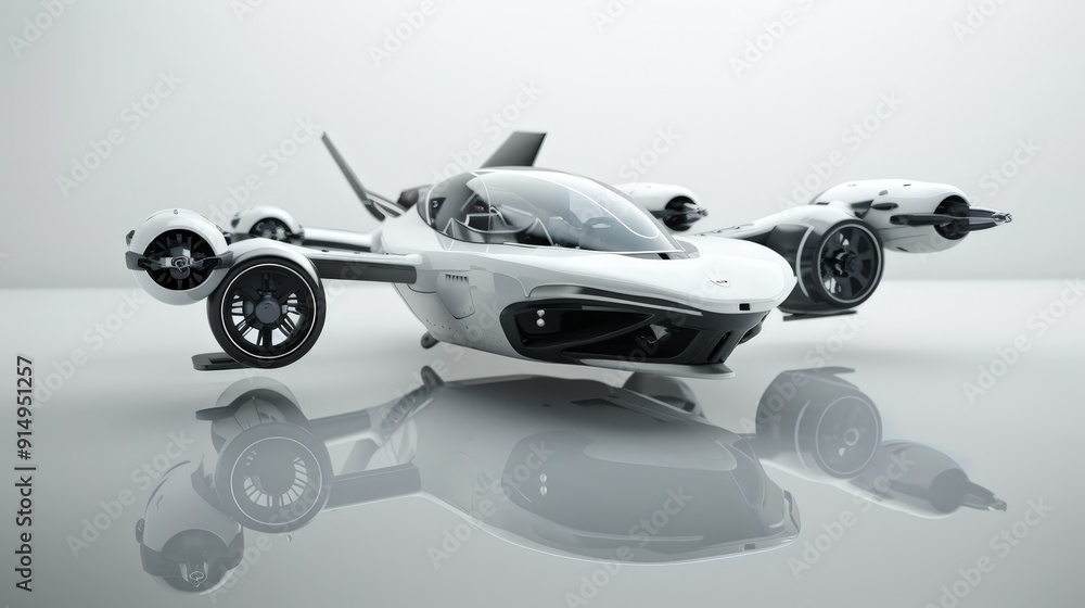 Fototapeta premium Design a 3D model of a futuristic flying car, imagining a vehicle that combines traditional automotive design with aerospace technology.