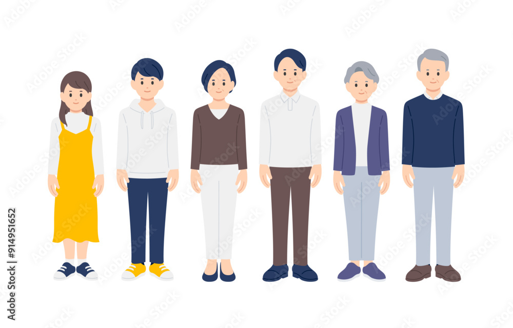 高校生・中年・シニアの全身セット【人物ベクターイラスト素材】 高校生・中年・シニアの全身セット【人物ベクターイラスト素材】