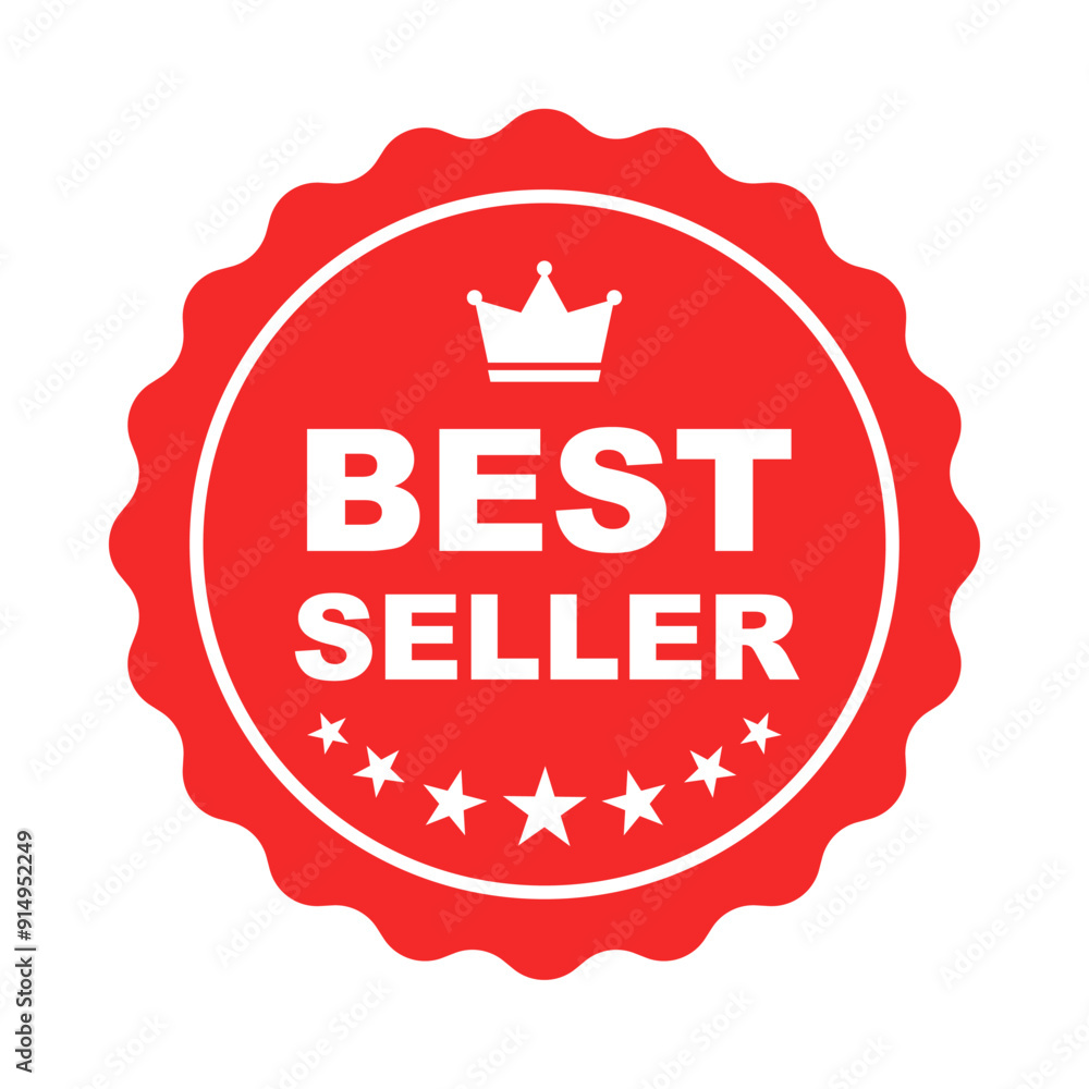 Best seller sticker label, Red badge with Stars and crown Decoration vector isolated fit for mark ,Premium Quality product, for use to book cover label or your product the Best Best seller sticker label, Red badge with Stars and crown Decoration vector isolated fit for mark ,Premium Quality product, for use to book cover label or your product the Best