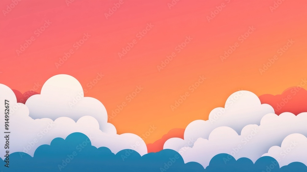 Whimsical and Imaginative Flat Design of a Sky with Dreamy Cloud Formations That Evoke a Sense of Creative and Peaceful Contemplation Whimsical and Imaginative Flat Design of a Sky with Dreamy Cloud Formations That Evoke a Sense of Creative and Peaceful Contemplation