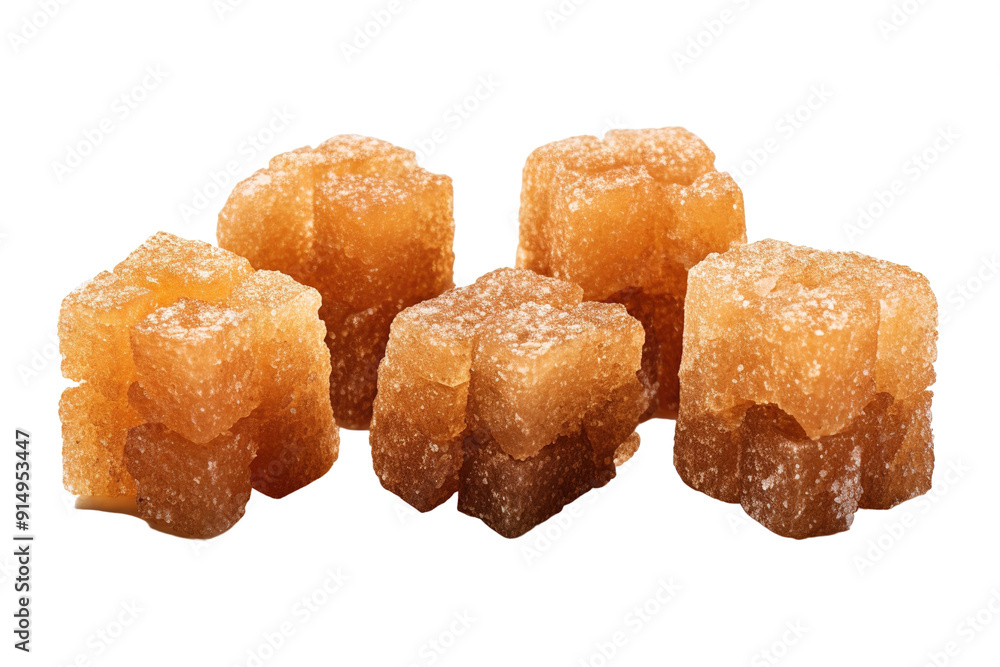 Natural Sweet Cubes Displayed on a Rustic Wooden Surface in Soft Morning Light on Transparent PNG Background. Natural Sweet Cubes Displayed on a Rustic Wooden Surface in Soft Morning Light on Transparent PNG Background.