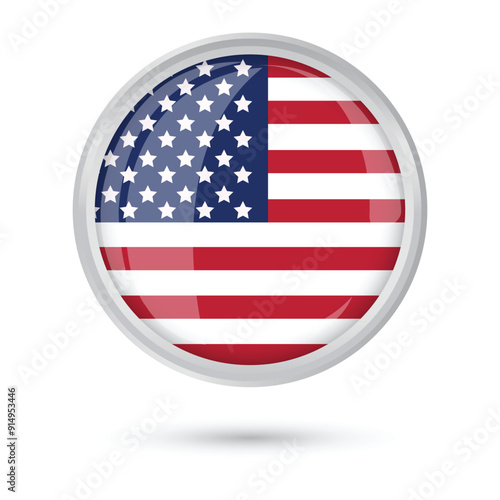 USA Flag round circle frame glossy and shining vector illustration isolated on white background for celebrations in USA flag day memorial day of USA for flyer poster banner social media and web.