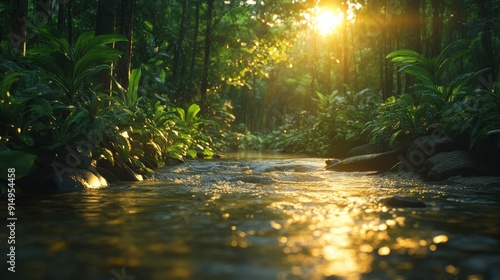 A serene river winding through a dense jungle, breathtaking 4k resolution, super-resolution preserves nuances with some grain