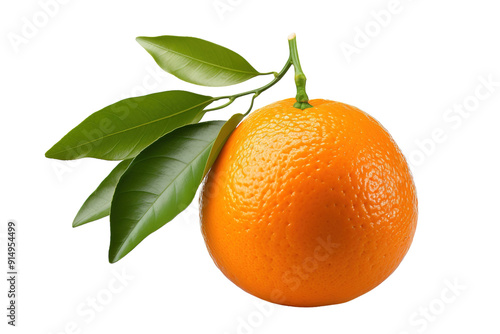 Vibrant Orange Fruit With Lush Green Leaves Against A Clean White Background on Transparent PNG Background.