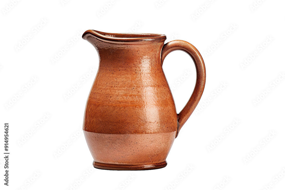 Elegant Handcrafted Clay Pitcher Displaying Rich Earth Tones Against a Soft White Background in Soft Natural Light on Transparent PNG Background. Elegant Handcrafted Clay Pitcher Displaying Rich Earth Tones Against a Soft White Background in Soft Natural Light on Transparent PNG Background.