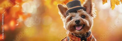 Bavarian Festive Cheer: A Joyful Yorkshire Terrier in Traditional Costume Reveling in the Beer Festival Jollity. photo