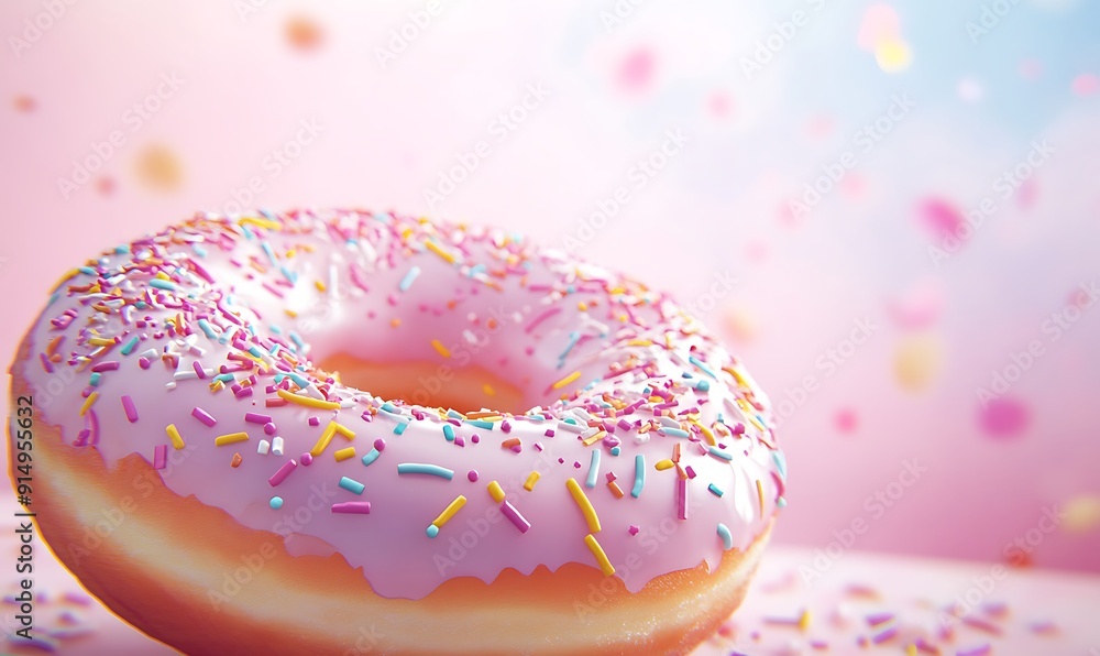 Pink Glazed Donut with Sprinkles Pink Glazed Donut with Sprinkles