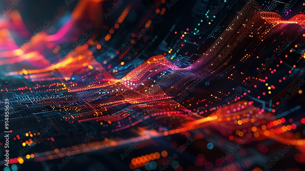 A digital abstract art piece representing stock market fluctuations, with flowing lines and bright colors. A digital abstract art piece representing stock market fluctuations, with flowing lines and bright colors.