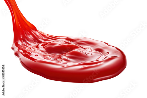 Vivid Red Liquid Flowing Gracefully on a White Surface During Daylight in a Kitchen Setting on Transparent PNG Background.