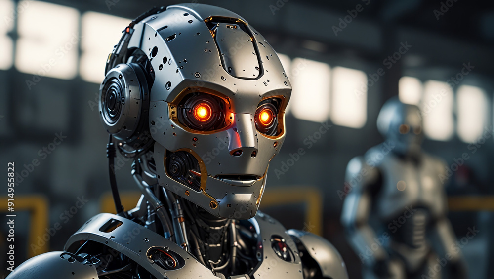 Portrait of a robot with glowing eyes Portrait of a robot with glowing eyes