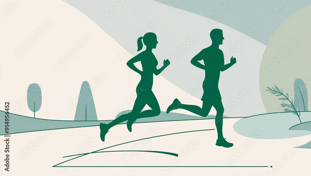 jogging couple in sportswear,flat design jogging couple in sportswear,flat design