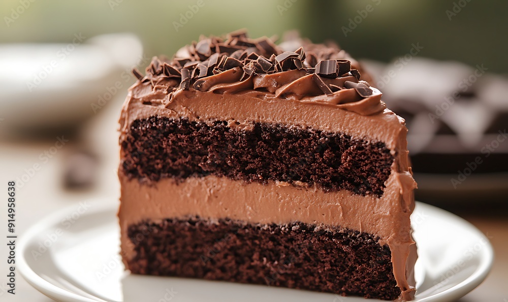 Chocolate Cake Slice on White Plate Chocolate Cake Slice on White Plate
