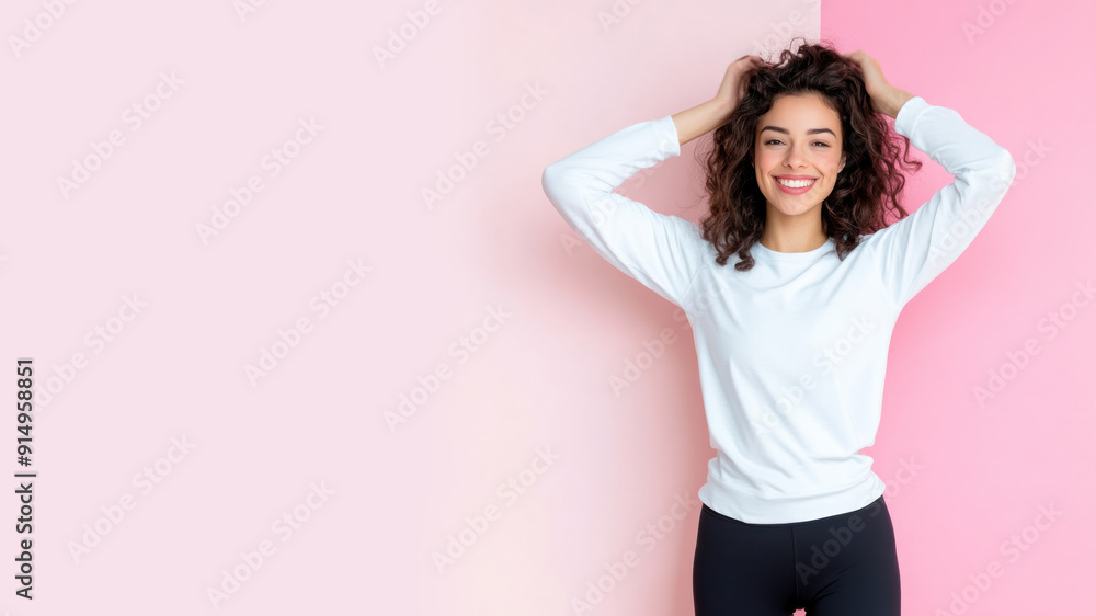 French fitness athlete woman exercising workout isolated with copy space French fitness athlete woman exercising workout isolated with copy space