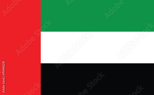 UAE flag. United Arab Emirates flag vector illustration isolated design for national day 2 December.National flag of United Arab Emirates, UAE, Dubai, Abu Dhabi original color and proportion. 