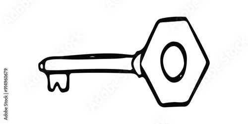 Sketch style of vintage key on white background. Vintage locks and keys. Sketch keyhole, victorian style padlock. Medieval or antique door hole, old decor security elements vector collection. Illustra