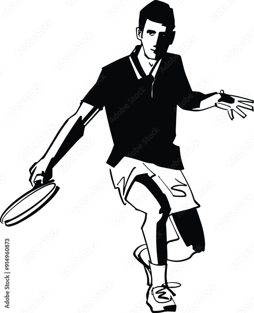 black and white vector sketch drawn by the hand of a tennis player ...