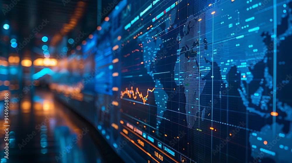 A professional close-up photograph of a digital map showing global stock exchanges, with detailed indicators and major financial centers highlighted. A professional close-up photograph of a digital map showing global stock exchanges, with detailed indicators and major financial centers highlighted.