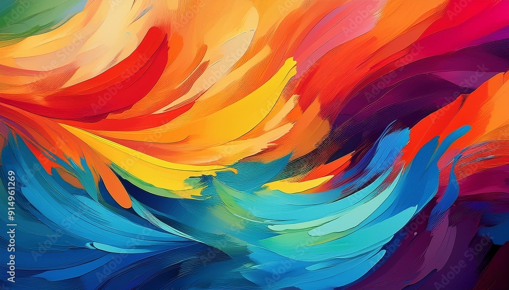 Vibrant abstract painting with flowing colors in shades of red, orange, yellow, blue, and purple creating a dynamic visual effect Vibrant abstract painting with flowing colors in shades of red, orange, yellow, blue, and purple creating a dynamic visual effect