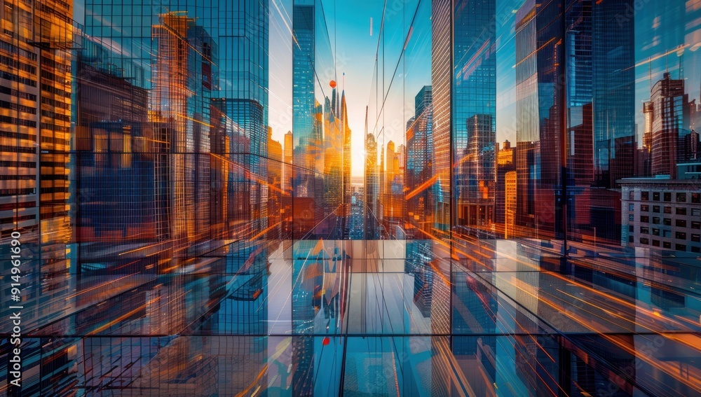 Cityscape with Sunset Reflection Cityscape with Sunset Reflection