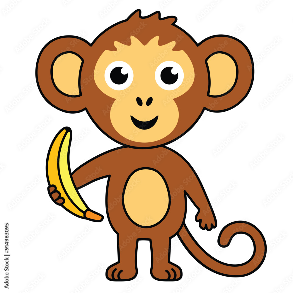 Monkey with banana. Monkey cartoon, vector illustration. Monkey clip art, isolated on white background. Monkey with banana. Monkey cartoon, vector illustration. Monkey clip art, isolated on white background.