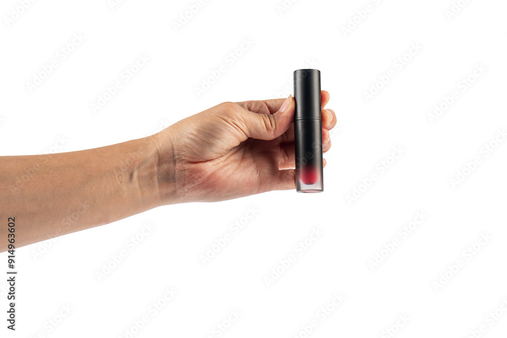 Close up of lip gloss in hand on transparent background. Close up of lip gloss in hand on transparent background.