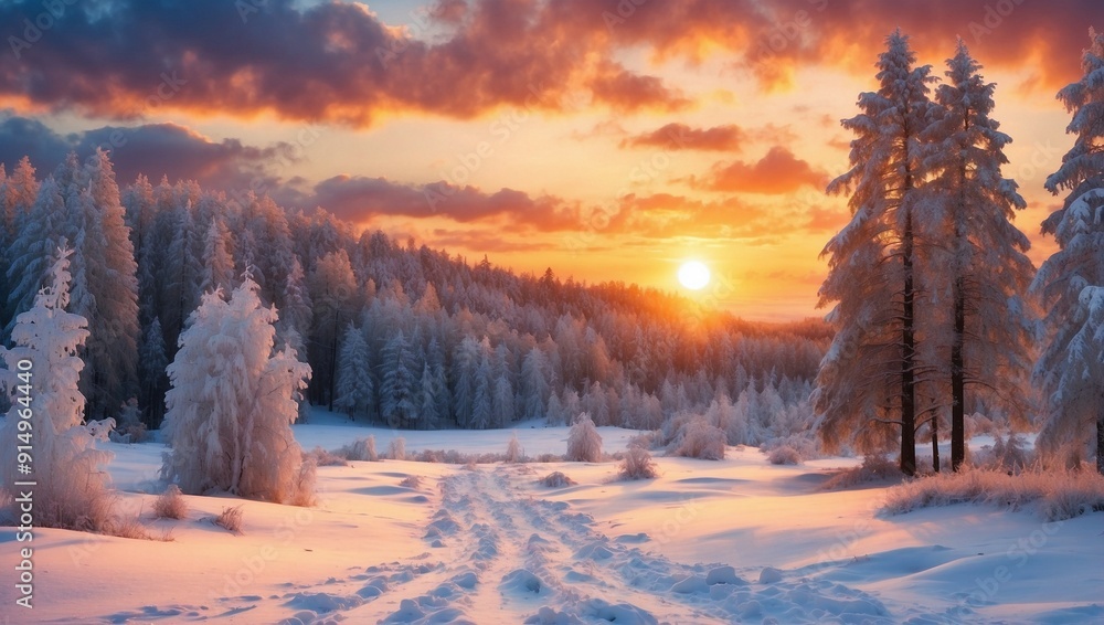 Beautiful landscape with winter forest at sunset. Beautiful landscape with winter forest at sunset.