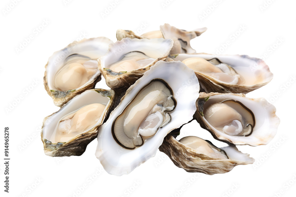 Freshly Shucked Oysters Displayed Elegantly on a White Marble Surface in Bright Natural Light on Transparent PNG Background. Freshly Shucked Oysters Displayed Elegantly on a White Marble Surface in Bright Natural Light on Transparent PNG Background.