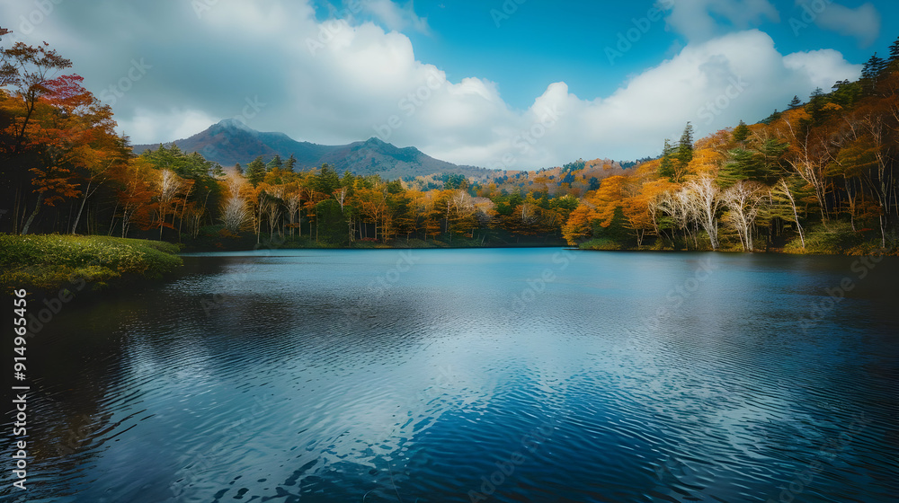 Autumn Lake with Mountain Landscape Photo Autumn Lake with Mountain Landscape Photo