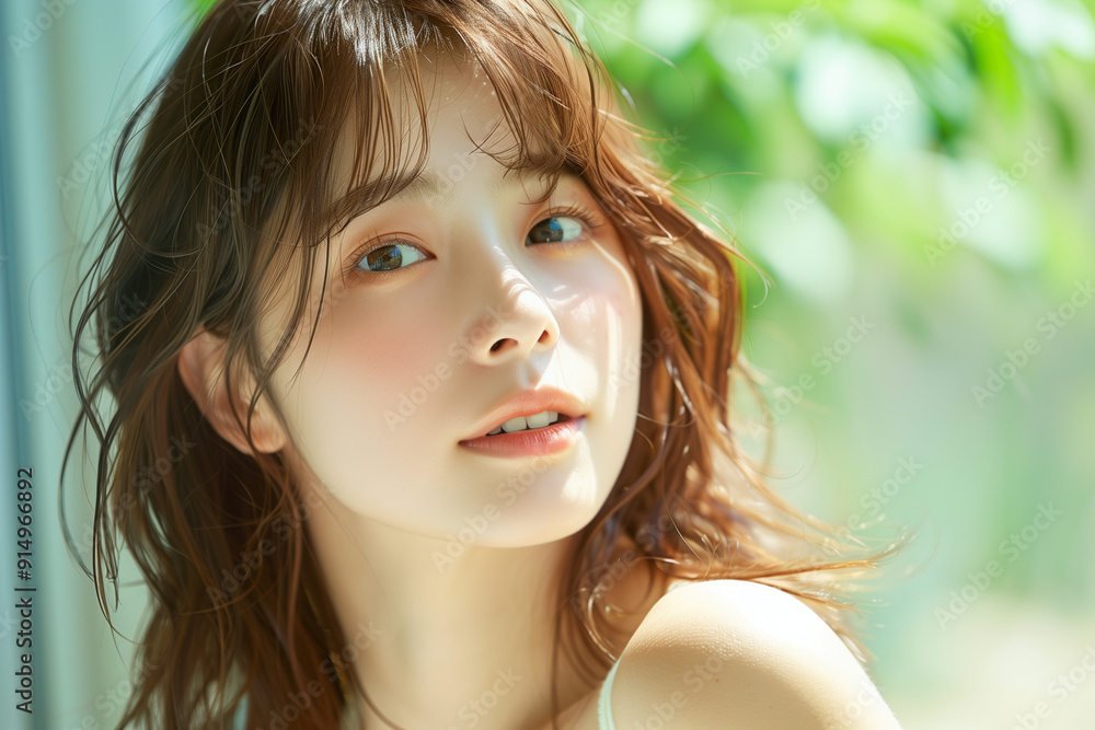 森林浴をする女性 森林浴をする女性