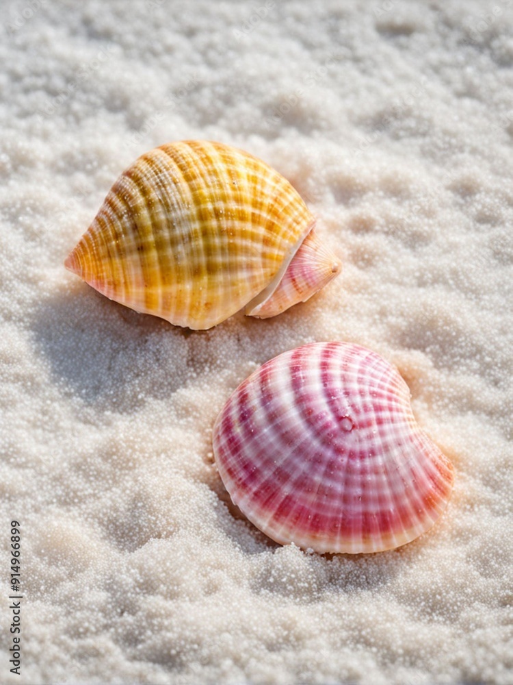 Striped sea shells on the sand, can be used as background Striped sea shells on the sand, can be used as background