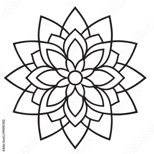 abstract  wild Mandela design pg, adult anti-stress coloring page in line art, floral pattern coloring sheet.