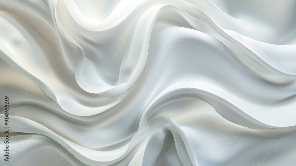 Fototapeta premium A delicate white silk fabric flows softly, capturing light and creating subtle textures and curves throughout its surface