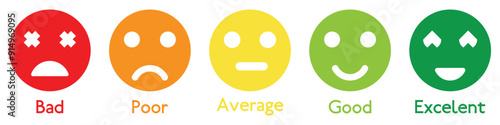 Emoji face icon set design collection. Hand drawn good and bad mood expression symbol. Survey approval user rating. eps 10