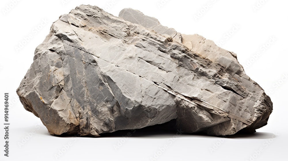 Gray Rock with Intricate Patterns on a White Background Gray Rock with Intricate Patterns on a White Background