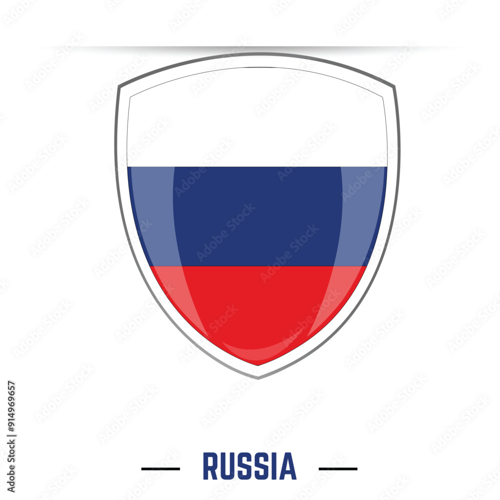 Russia flag shield shape isolated on white background vector illustration for russia day 12 june celebrations. Russia flag shield shape isolated on white background vector illustration for russia day 12 june celebrations.
