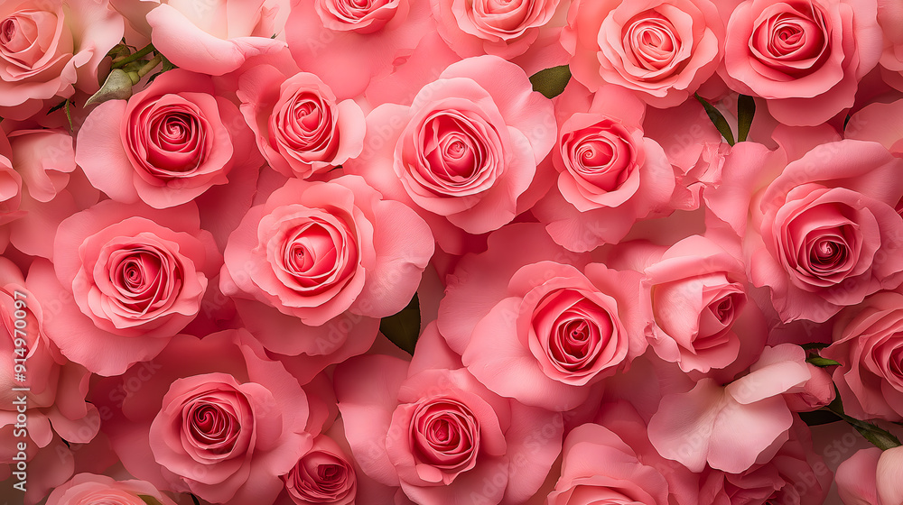 A stunning array of pink roses, creating a lush and romantic floral display A stunning array of pink roses, creating a lush and romantic floral display