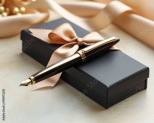 Black Fountain Pen Gift Box With Bow