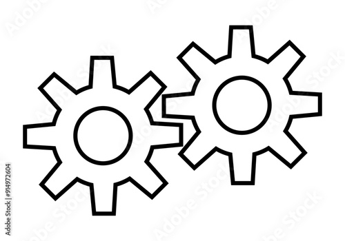 Icono negro de dos ruedas de engranajes